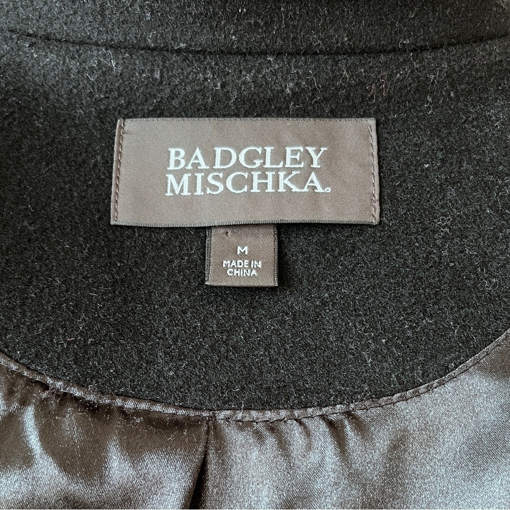 Badgley Mischka Scandi Girl Black Wool And Leather Women’s Fall Winter Coat M - Picture 9 of 11